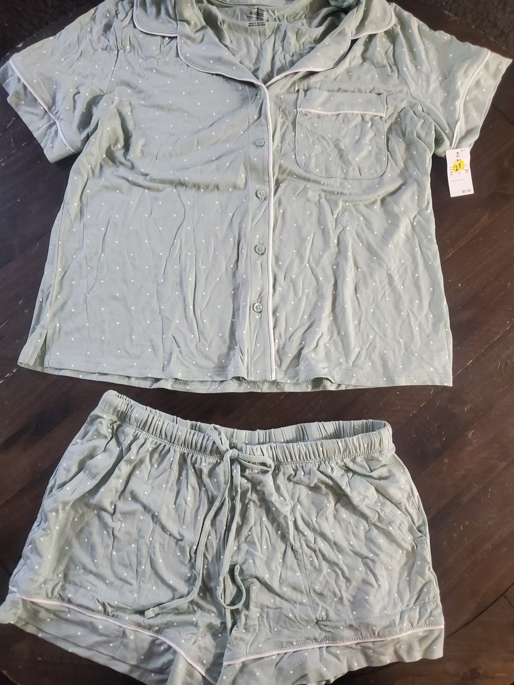 Auden Sage Green Short Sleeve White Polka Dot-Print Pajama Set